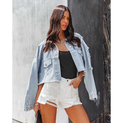 Damen Kleidung Ankunft Casual Chain Tassel Ripped Denim Shorts