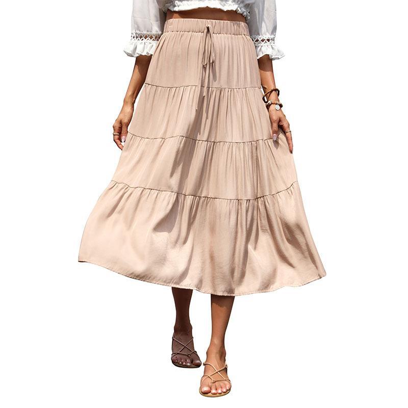 Cross-Border Summer Skirt Ruffled Pleated Solid Skirt