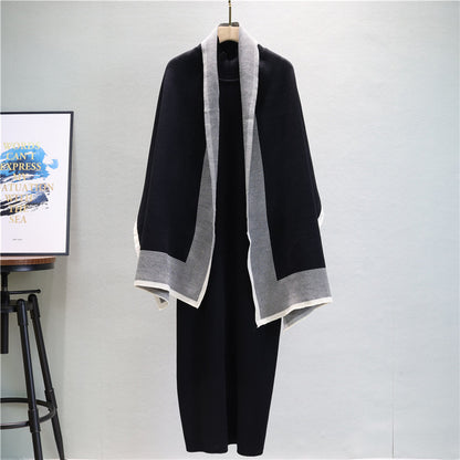 Fashionable Knitting Suit Early Autumn Color Matching Scarf Solid Color Dress Women