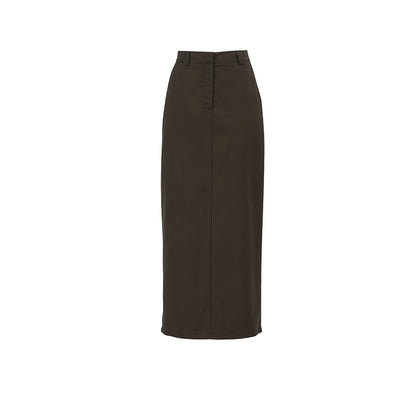 Graues Büro-Arbeitsplatz-Split-High-Waist-Gerade-Rock-Herbstkleid