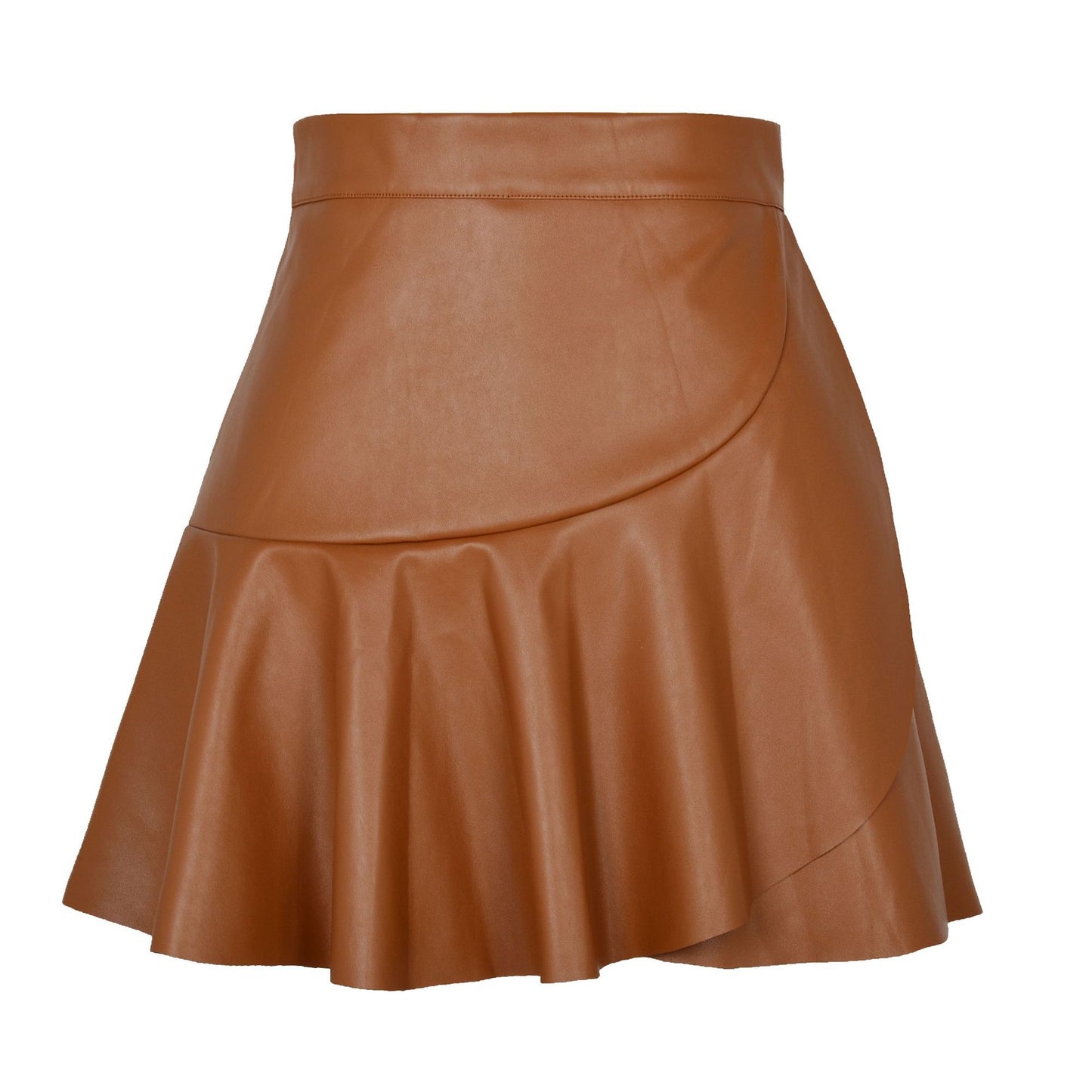 Jupe en cuir asymétrique irrégulière à volants taille haute Jupe sexy en similicuir sexy Vêtements pour femmes