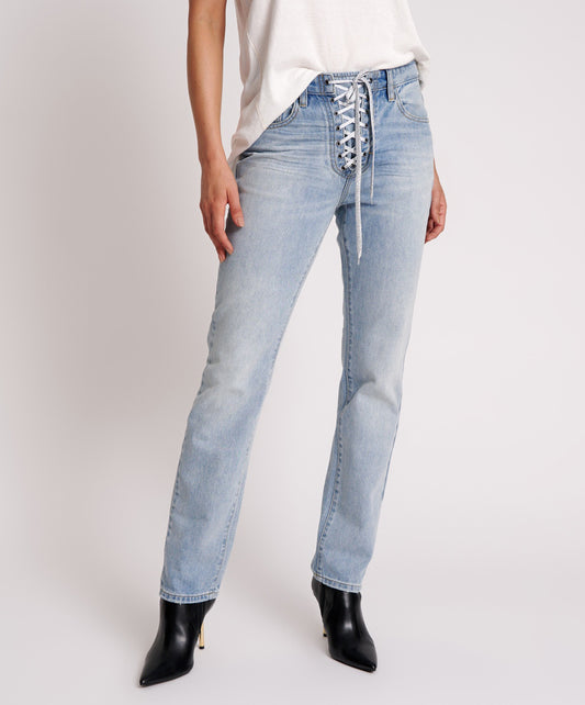 Stretch-Jeans mit Seilbindung, enge Röhrenhose mit hoher Taille, Stretch-Hüftlift-Jeans, verwaschene Jeans