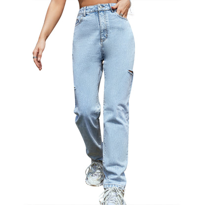 Vêtements pour femmes taille haute jambe large pantalon en jean ample drapé déchiré