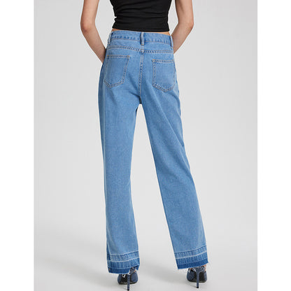 Vêtements pour femmes Pantalon taille haute décontracté rétro à la mode Pantalon en denim droit fendu au pied