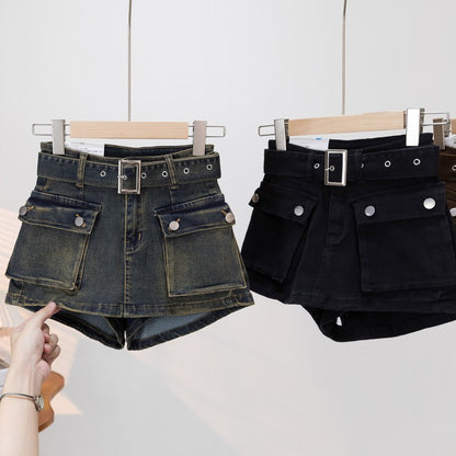 Retro Sexy Denim Shorts Tooling Culottes Women High Waist Slimming All Matching Denim Shorts Women Short