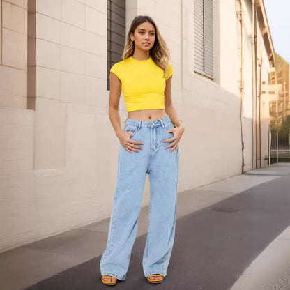 Jeans mit weitem Bein für Damen im Herbst, hellfarbig, verwaschen, lockere, schlankmachende Mopping-Jeans