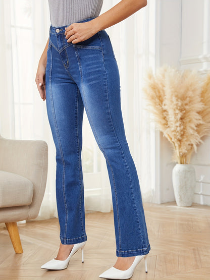 Jeans Damen Spleißen Büro Gerade Bein Hose Stretch Washed Jeans