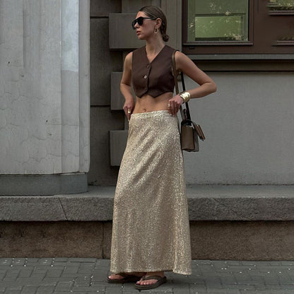 Sequined Skirt Women Street Trendy Long Sexy Sequined Skirt