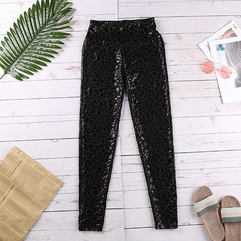 Cropped Leggings Women Autumn Clothing New Elastic Animal Print Tight Street Skinny Leather Pants Women