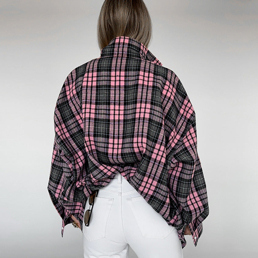 Herbst Tragen Einfache Lose Revers Hemd Russische Klassische Plaid Langarm Hemd Frauen