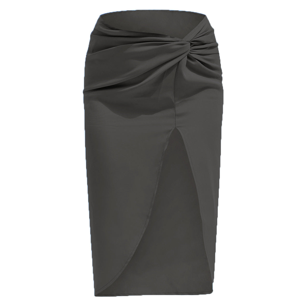 High Waist French Twist Irregular Asymmetric Skirt Sexy Solid Color Satin Split Package Hip with a Zipper Long Skirt for Women