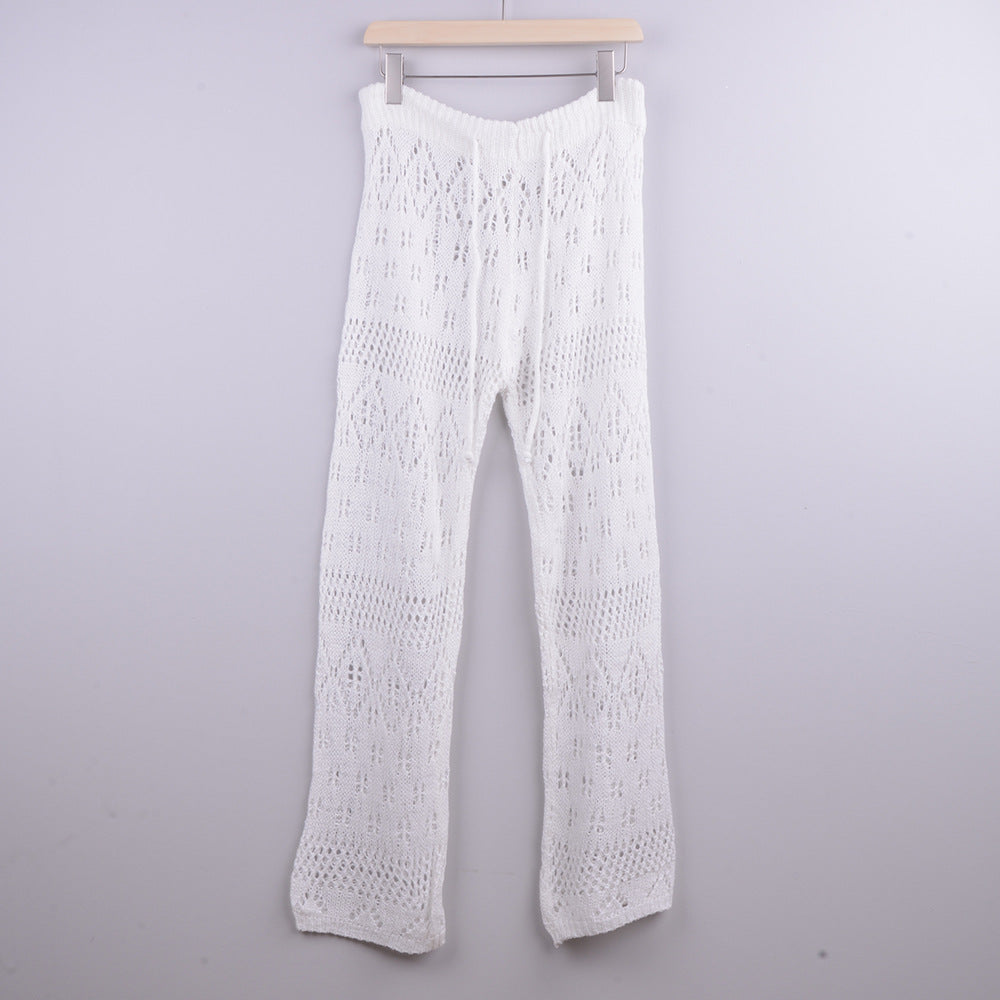 Hand Crochet Hollow Out Cutout out Strap Beach Pants Women Casual Trousers