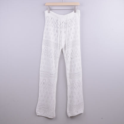 Hand Crochet Hollow Out Cutout out Strap Beach Pants Women Casual Trousers