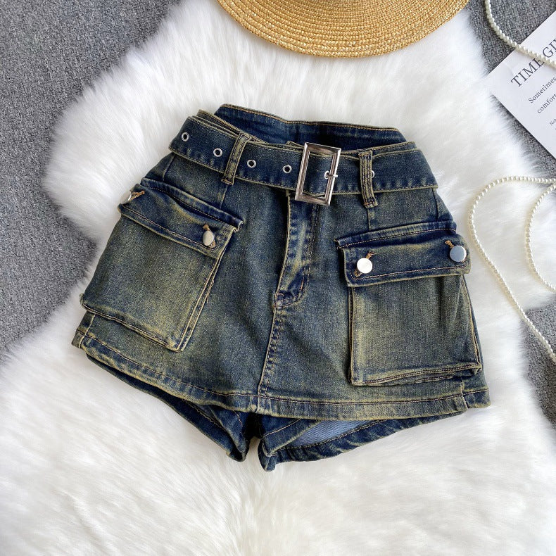 Retro Sexy Denim Shorts Tooling Culottes Women High Waist Slimming All Matching Denim Shorts Women Short