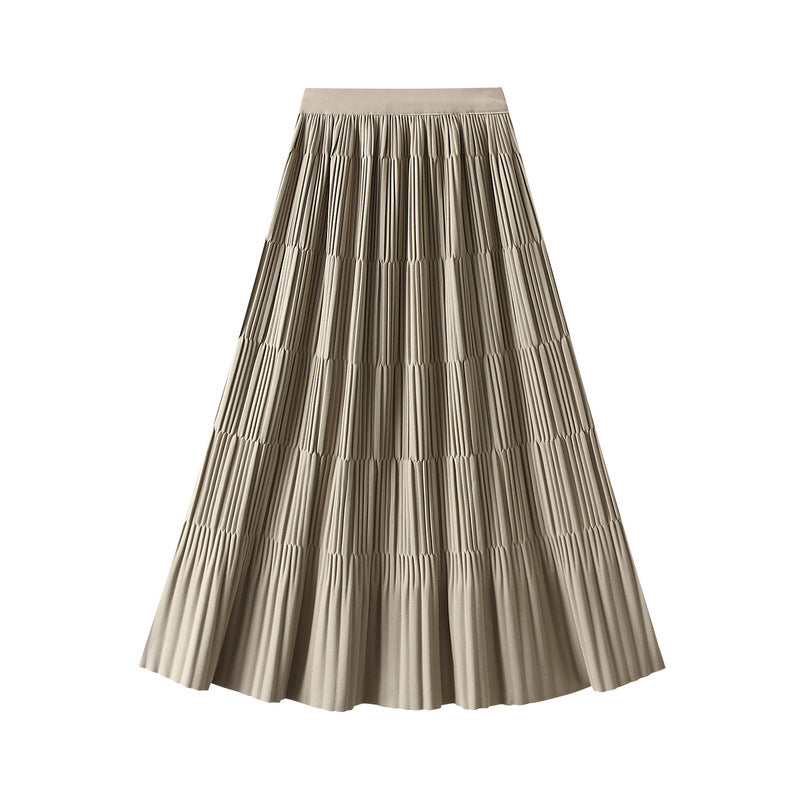 Mid Length Pleated Draping Skirt for Women Autumn Winter A line High Waist Skirt