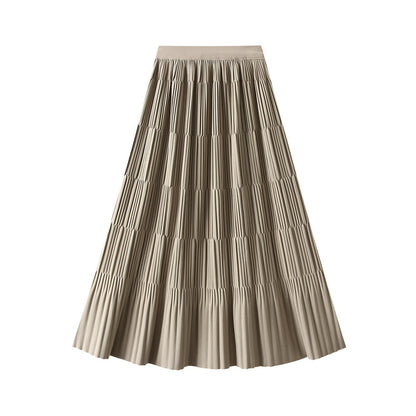 Mid Length Pleated Draping Skirt for Women Autumn Winter A line High Waist Skirt