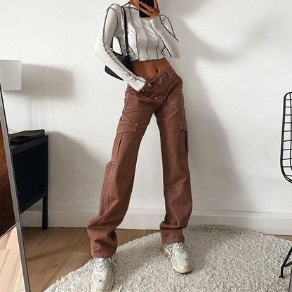 Denim Semi Elastic Personality Work Clothes Trousers Women