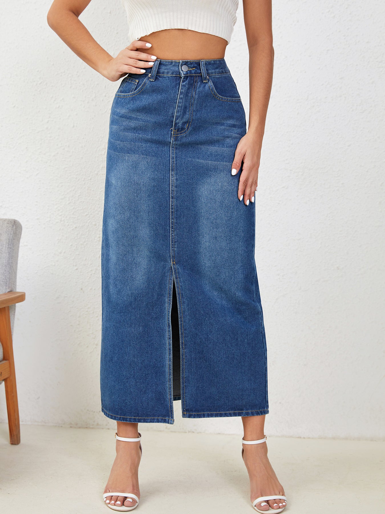 Casual Retro Denim Long Skirts