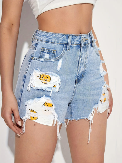 Frühling Sommer Denim Shorts Hosen Hohe Taille Raw Saum Zerrissene Koreanische Lose Beiläufige