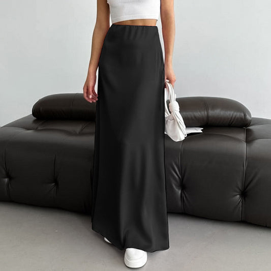 Autumn Imitation Acetate Satin Skirt Women All Match A line Skirt