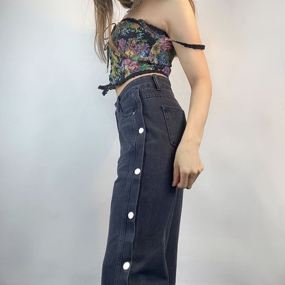 Personality Street Side Wide Leg Pants Straight Leg Pants Jeans Medium High Waisted Trousers