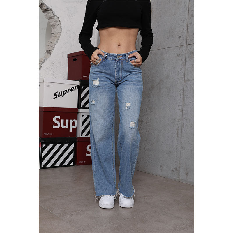 Frühling gewaschen Denim Frauen Casual Jeans lose hohe Taille Denim Hose elegante Hose