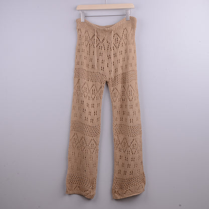 Hand Crochet Hollow Out Cutout out Strap Beach Pants Women Casual Trousers