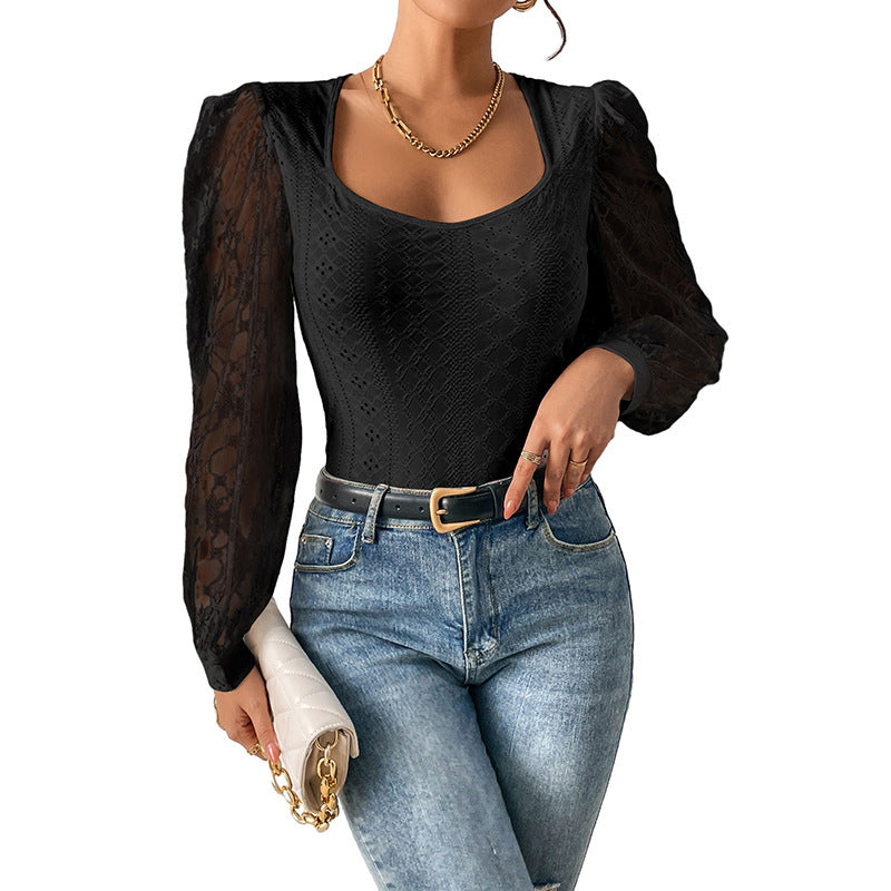 Sexy Tight Jumpsuit Women Spring Sexy Jumpsuit Lace Mesh Sleeves Integrated Cloth