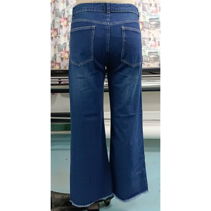 Pantalon de bureau droit en jean pour femme, taille moyenne, délavé