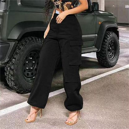 High Street Women Pants Trendy Cargo Pants Multi Pocket Trousers Loose Street Straight Leg Ankle Banded Pants