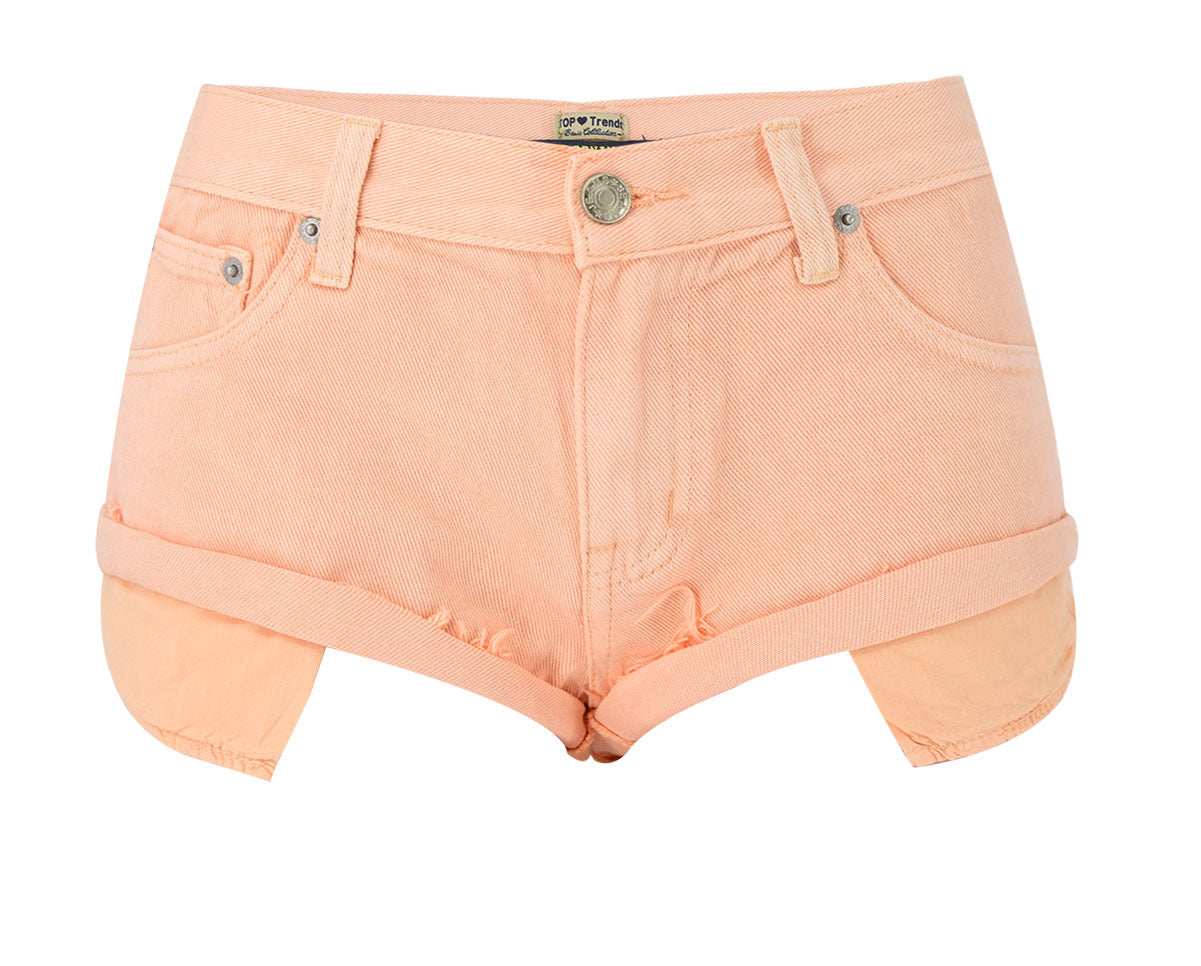 Vêtements pour femmes taille basse sexy non élastique rose orange short en jean coupe ample boucle exposition poche pantalon de plage orange