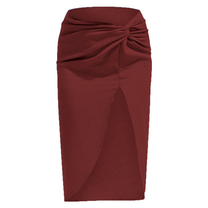 High Waist French Twist Irregular Asymmetric Skirt Sexy Solid Color Satin Split Package Hip with a Zipper Long Skirt for Women