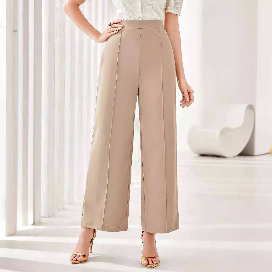 Popular Office Elegant High Waist Wide Leg Straight Casual Pants