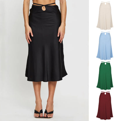 Spring Summer Solid Color Zipper Skirt Fashionable Simple Sexy Lacing Navel-Exposed Women Clothing Skirt