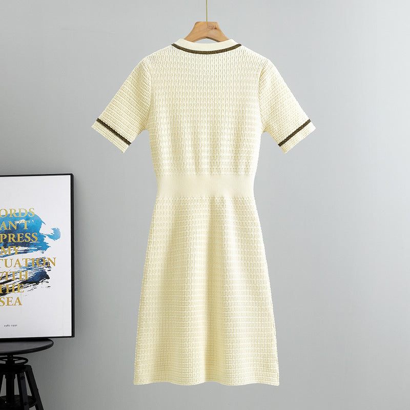 Classic Knitted Dress Summer Women Wear Short Sleeve Waist Controlled Slimming A Line Dress