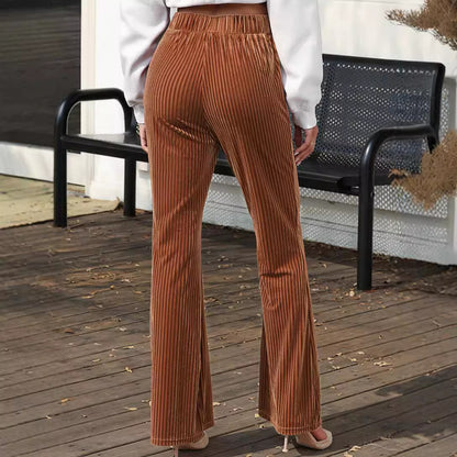 Solid Color High Waist Flared Pants Women Autumn Winter Corduroy Wide Leg Casual Pants Women