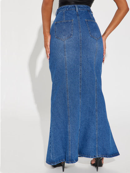 Elastic Denim Skirt Long Skirt