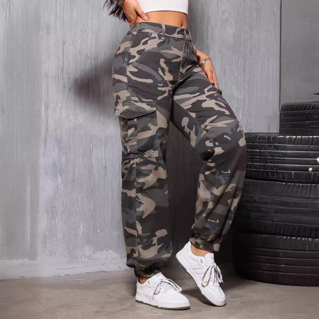 Camouflage Jeans Gerade Unten Gummiband Retro Alle Passenden Sommer