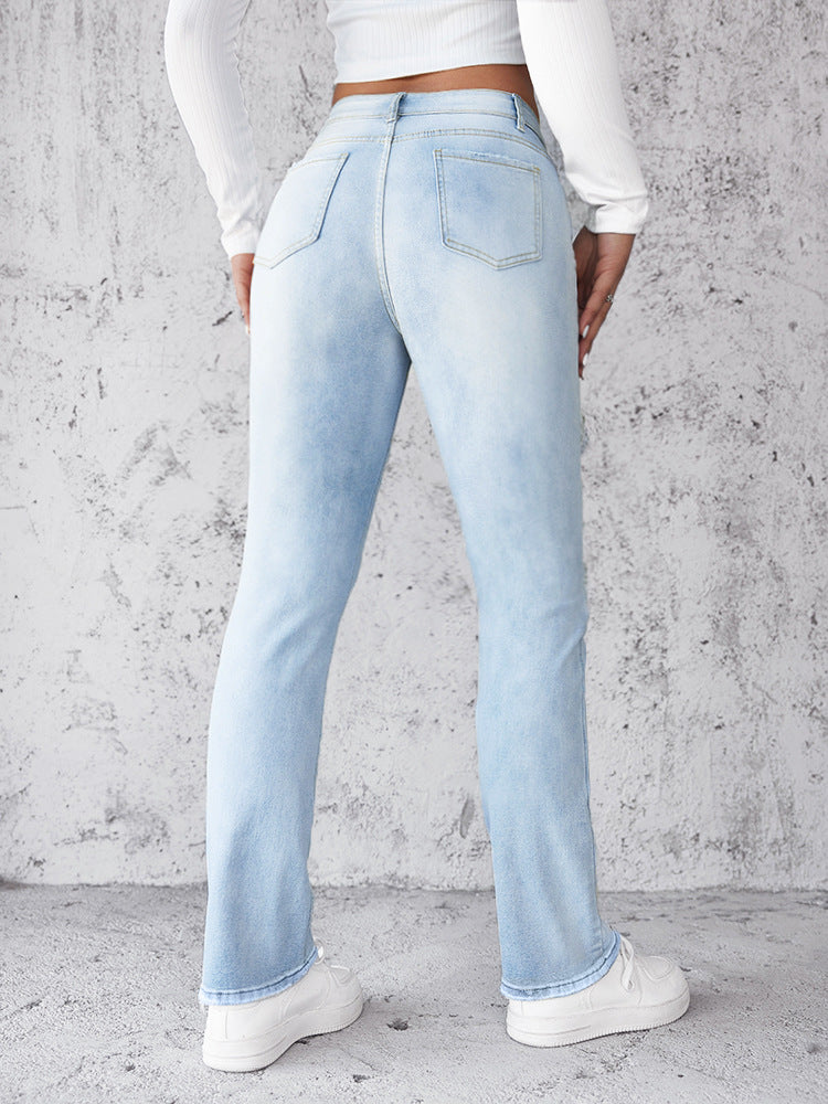 Summer Women Jeans Simple Slim Straight Light Blue Trousers Preferred