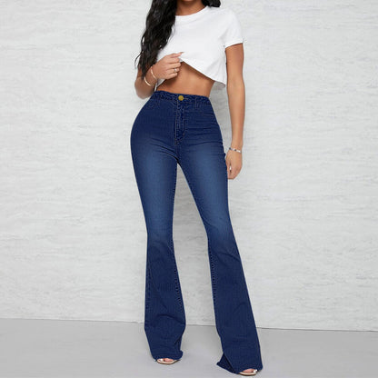 Jeans Damen Damenbekleidung Mikroelastische Bootcut-Hose mit hoher Taille und Hufeisen-Design