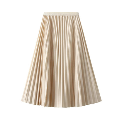 Draping Pleated Skirt Viscose Linen Skirt Women Spring Mid Long Slim High Waist A line Skirt