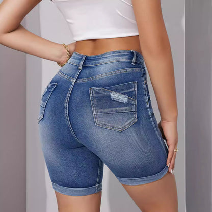 All-Match-Jeansshorts mit hoher Taille für Damen