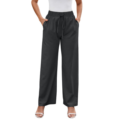 Pantalon pour femme Pantalon respirant en coton et lin Pantalon à jambe large avec cordon de serrage et poche