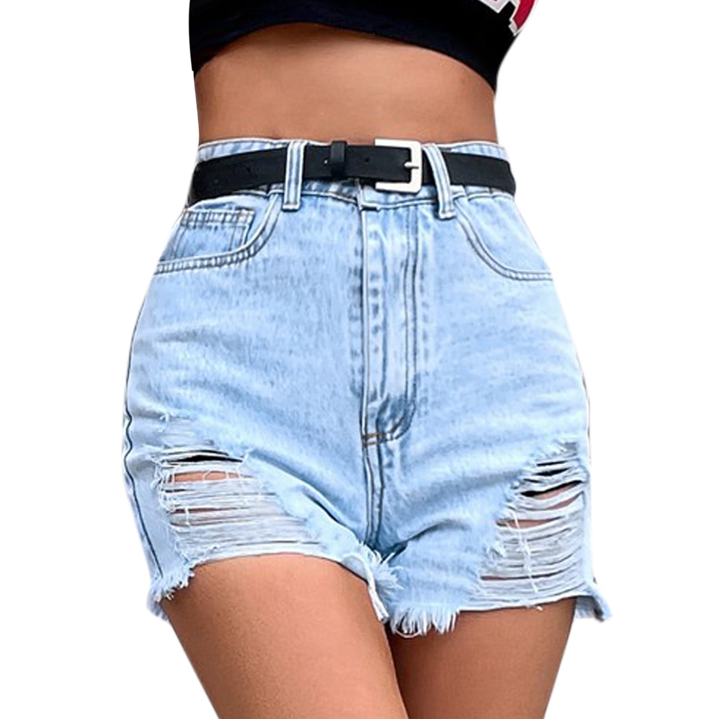 Vêtements pour femmes Short en jean taille haute avec trou pour printemps et été