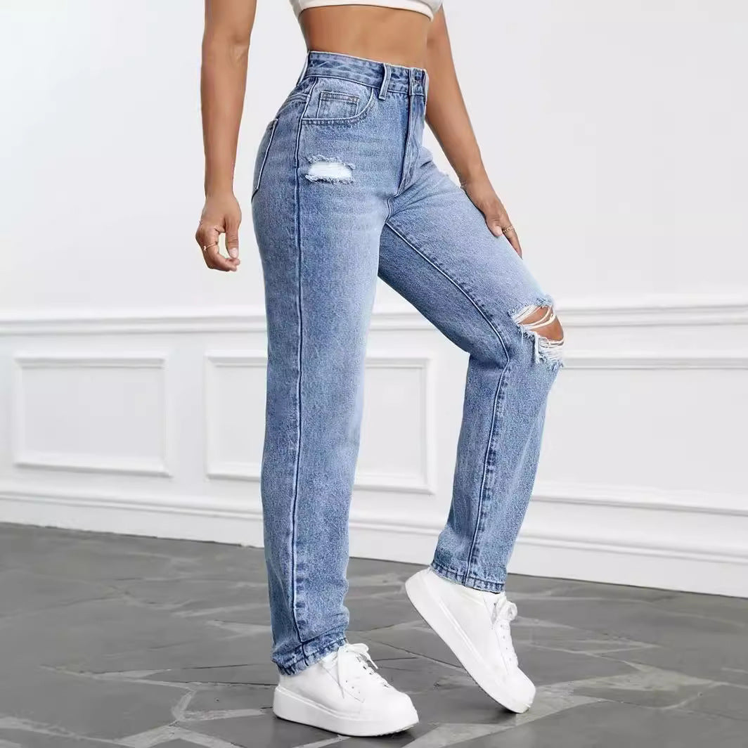 Vêtements pour femmes Jeans taille haute Pantalon ample à jambe droite