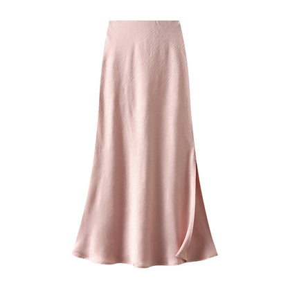 Dark Pattern High Grade Satin Purple Skirt Summer Women Satin Fishtail Skirt Split Draping Long Skirt