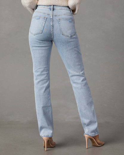 Printemps Automne Taille Haute Couleur Claire Jeans Femmes Élégant Bureau Minceur Pantalon Droit Pantalon