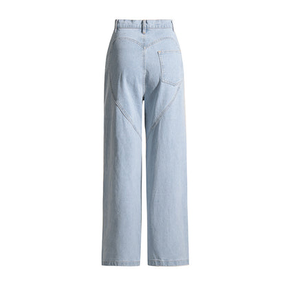 Jean large printemps été pour femme, taille haute, pantalon pour femme, niche perlée en diamant, ajouré, découpé, pantalon à jambe droite