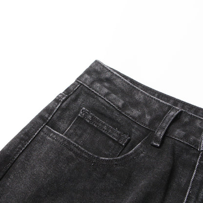 High Waist Denim Straight Leg Pants Spring Loose Hole Black Slimming Drape Wide Leg Mop Jeans