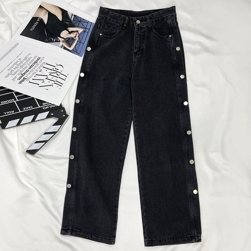 Personality Street Side Wide Leg Pants Straight Leg Pants Jeans Medium High Waisted Trousers